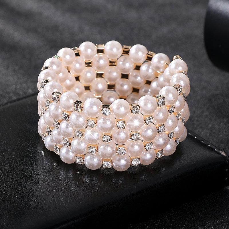 Bridal jewelry full diamond stretch bracelet, multi-layer pearl rhinestone winding spiral bracelet bracelet