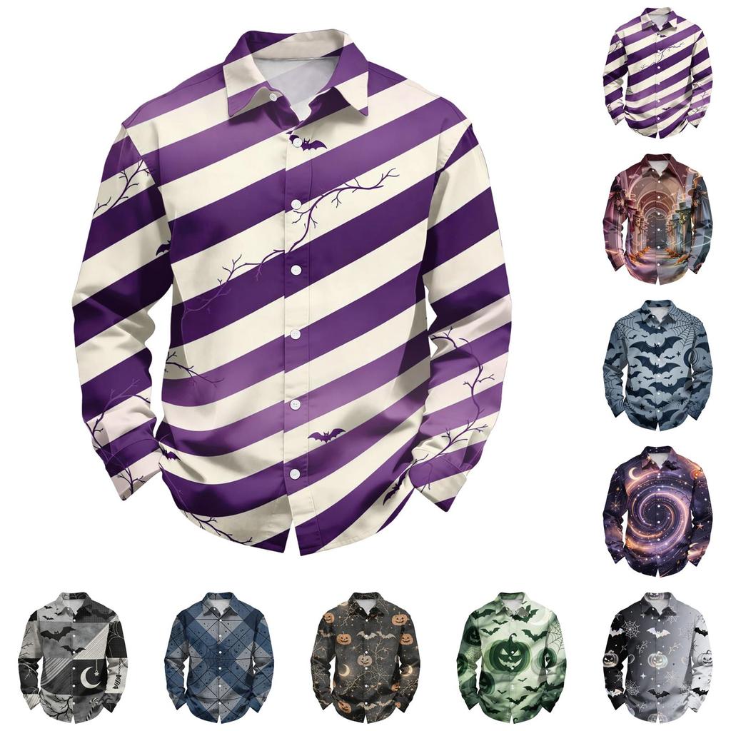 Men's Halloween Loose Fit Long Sleeve Shirt Button Down Collar Vintage Casual Shirt Breathable Fabric Suitable for Spring Autumn Outdoor Daily Wear