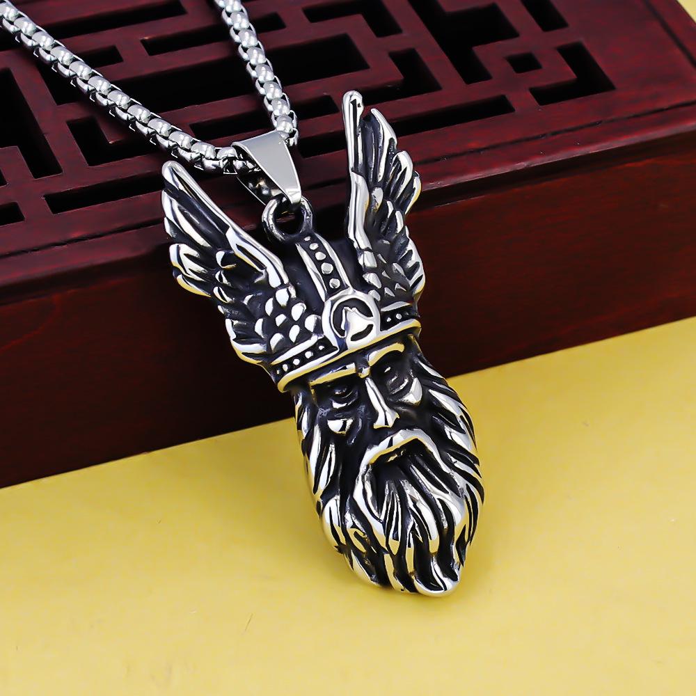 Odin Viking Helmet Titanium Steel Pendant Nordic Pirate Men's Necklace