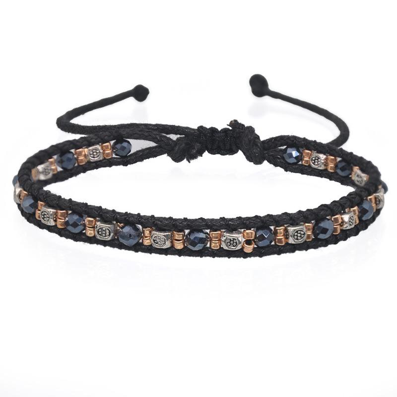 GemChic Women's Ethnic Colorful Rice Beaded Double Strand Braided Rope Stretch Bracelet Classical Retro Birthday Christmas Jewelry Gift