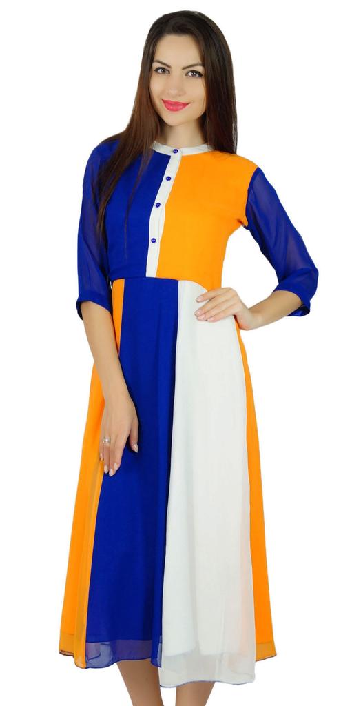 Bimba Womens Classic Mandarin Collar Shift TriColor Midi Summer Chic Dresses