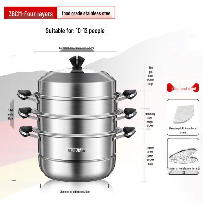 Large 304 Stainless Steel Three-Layer Household Steamer for Induction and Gas Stoves