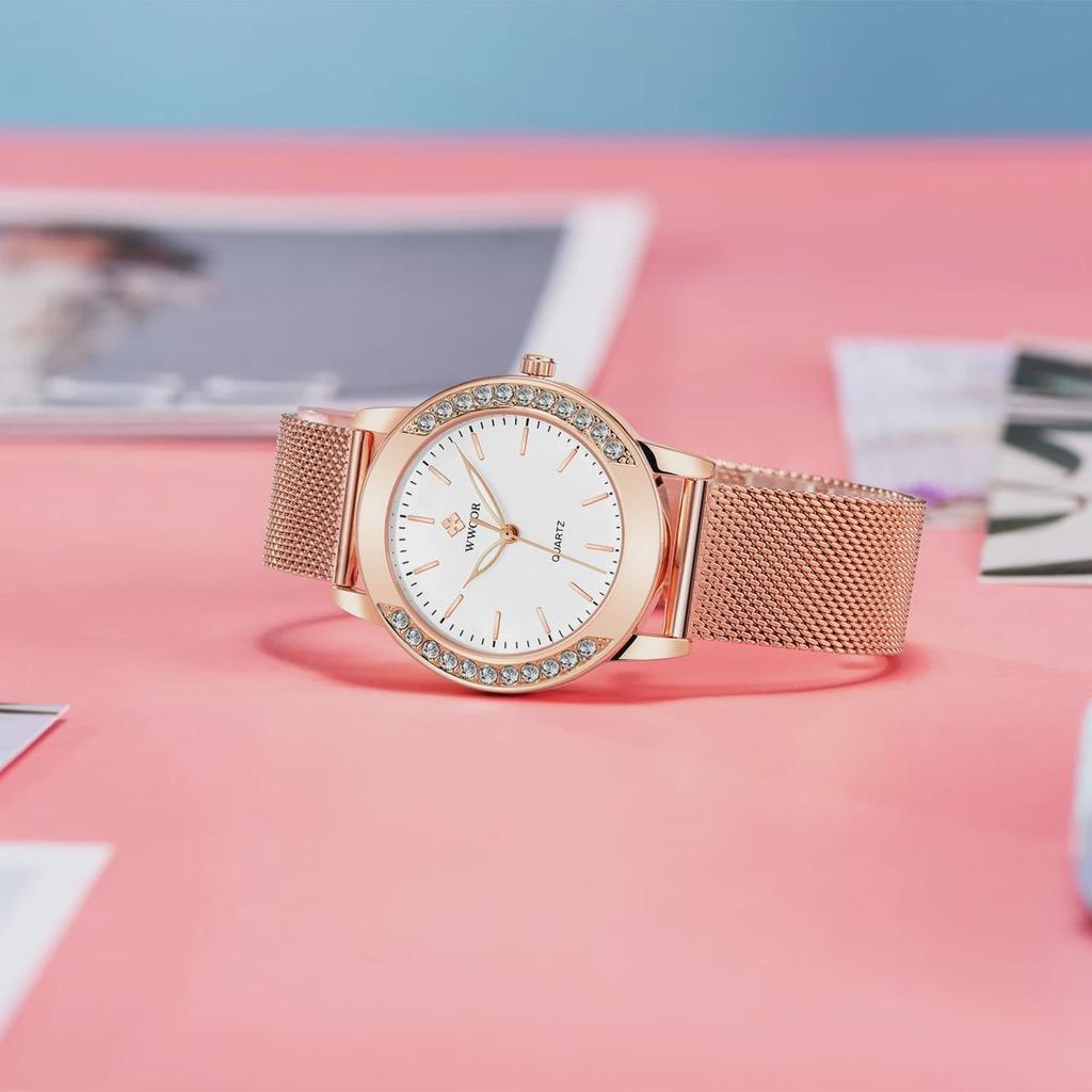 WWOOR Women Watch Luxury Diamond Dress Watch For Women Waterproof Ladies Quartz Bracelet Wristwatch Gift