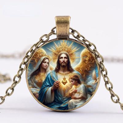 Naszyjnik Wisiorek Jezus Święta Maria, Święty Stróż, Chrześcijański Jezus Szklany Wisiorek Naszyjnik Dodatek