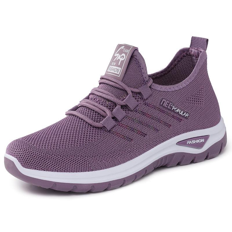 Shoes Female Couple Large Size Lace-up Sneakers Soft-soled Women's Shoes Fly-woven Breathable Casual Shoes Shallow Mouth Thick-soled Single Shoes