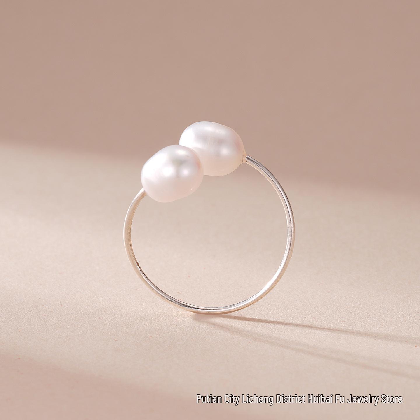 Hui Baifu S925 Sterling Silver Pearl Ring - Elegant Women s Elastic Band Jewelry Gift Pure Silver