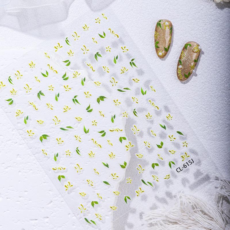 Cyansea Seashell Light Nail Stickers: Pink-Green Leopard, French Hibiscus, Small Flowers