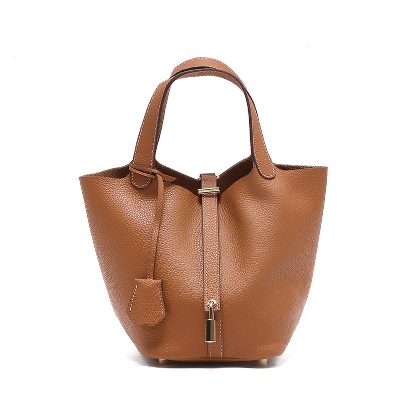 

Сумка из натуральной кожи высшего качества Женская сумка из натуральной кожи Сумка-ведро в стиле ретро Универсальная и модная сумка золотисто-коричневый