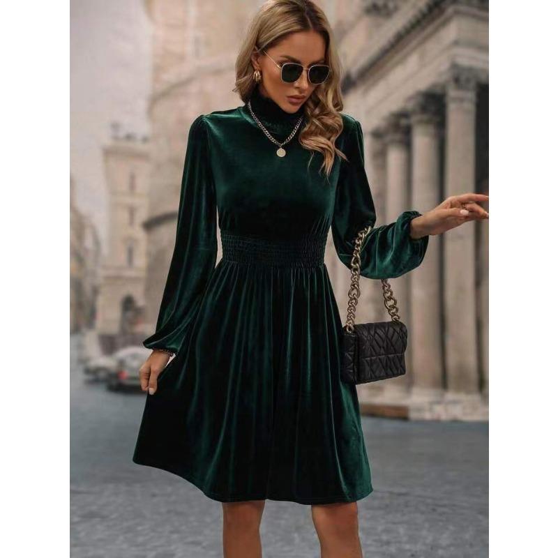 Herbst Winter Damen Samt Langarm Modische Freizeitkleider