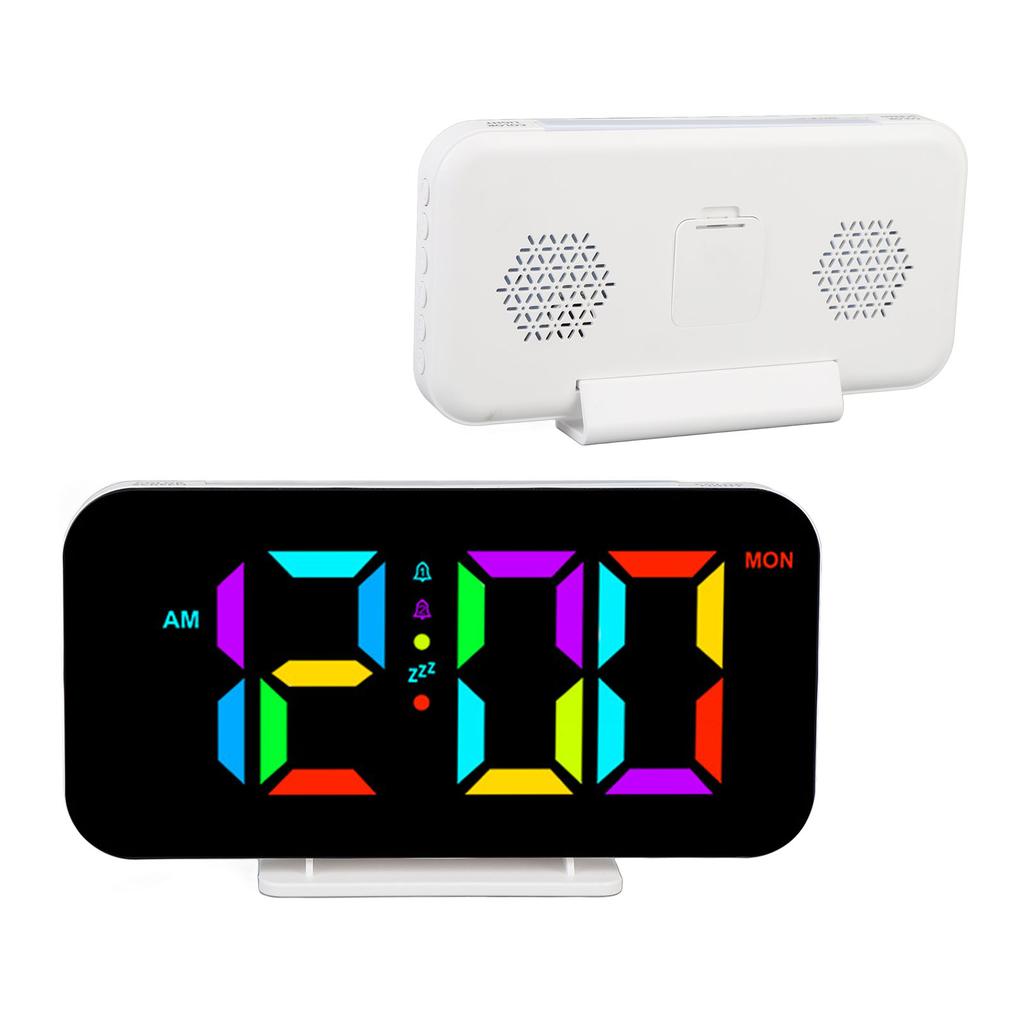 Digital Alarm Clock RGB 5 Brightness 2 Alarms Adjustable Volume 10 Night Light Snooze Mode Electric Desk Clock