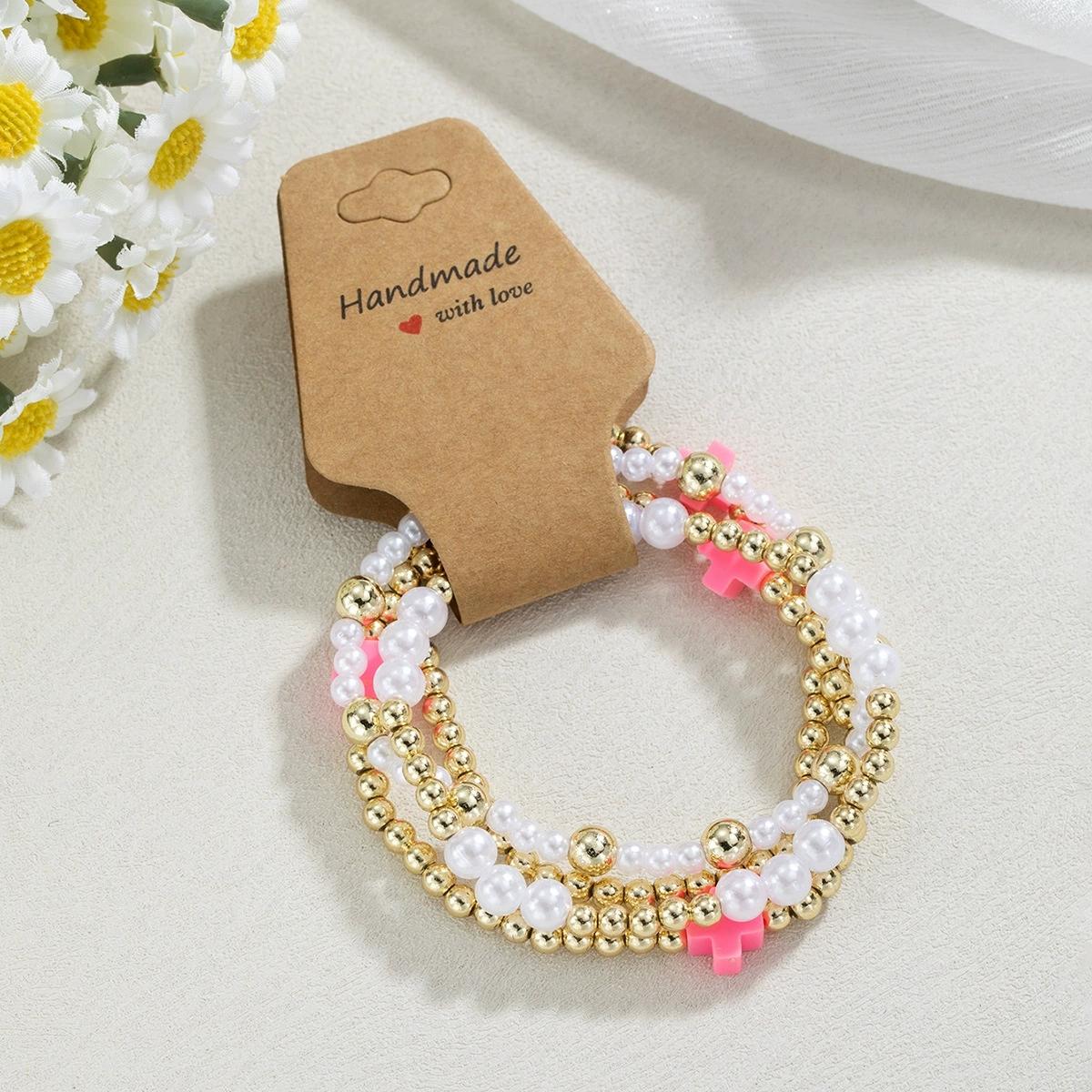 

4Pcs Resin Cross Charm Bracelet Set For Women Fashion Beads Elastic Chain Bangle Female Trendy Jewelry Accessories