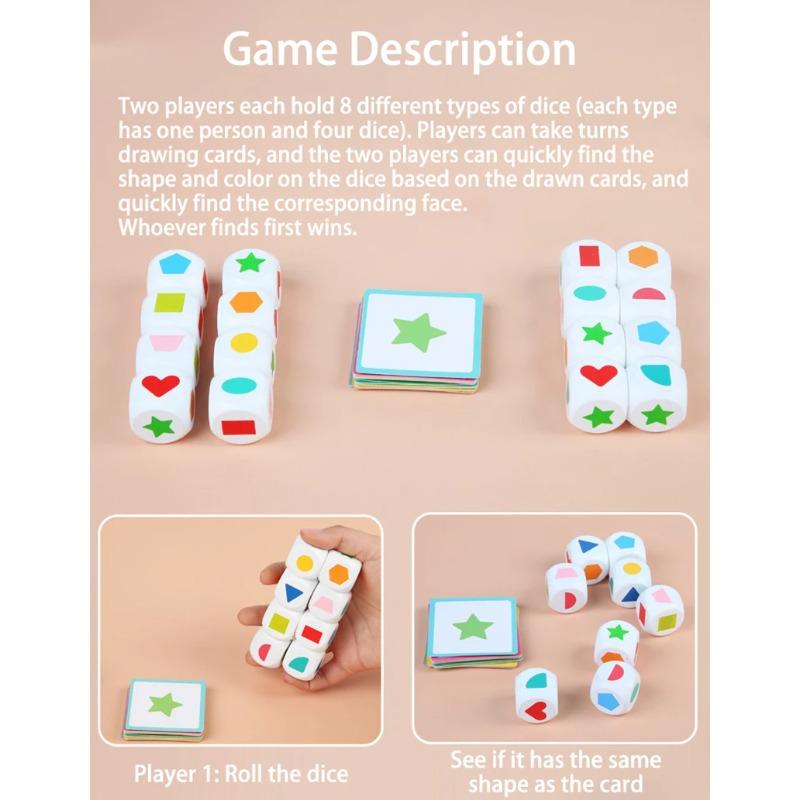 Kids Shape Dice Board Game Montessori Toys Geometric Matching Cards Memory Games Brain Thinking Social Sensory Educational Toys