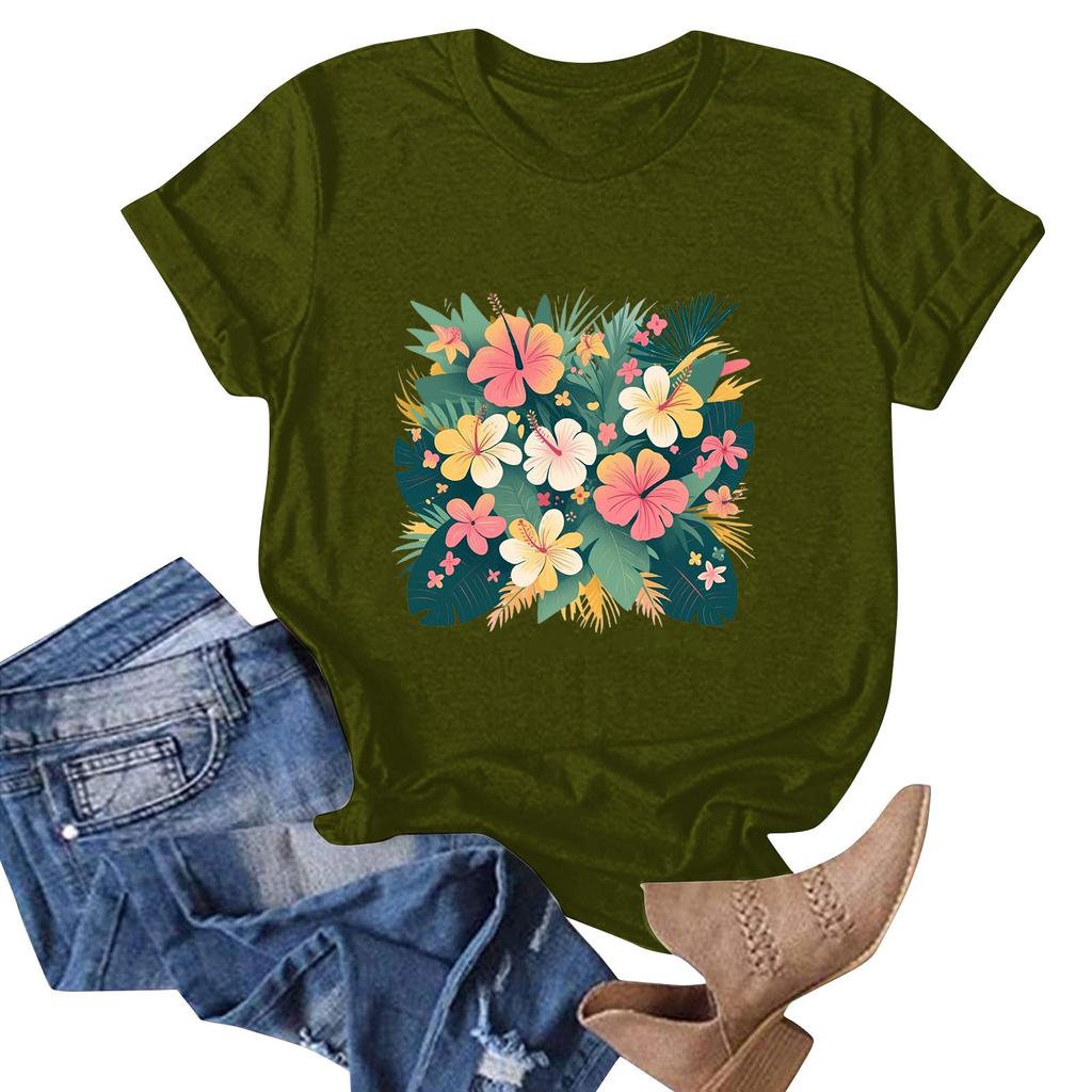 Women's Fashion Casual Hawaiian Print Short Sleeve T-Shirt Top Short Sleeve T-Shirt Top
