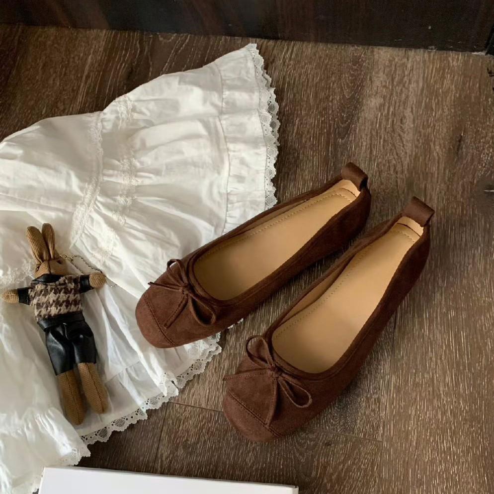 Cowhide version~ French bow leather soft-soled ballet shoes women's small heel single shoes Mary Jane ballet flats