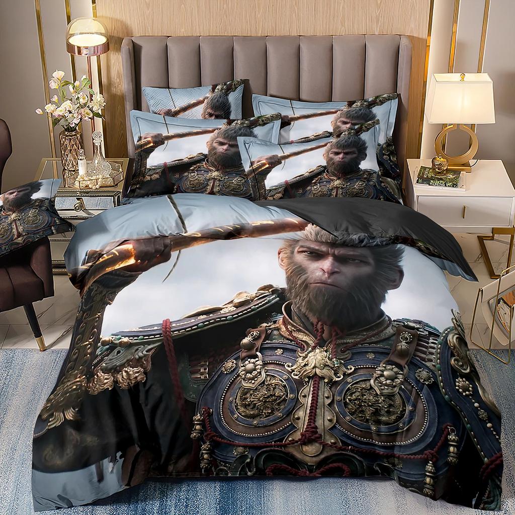 Game Characters Goku Bedding SetBlack Myth Wukong Bedding SetBlack 3D Printing Quilt Cover Pillowcase For Children And Adults