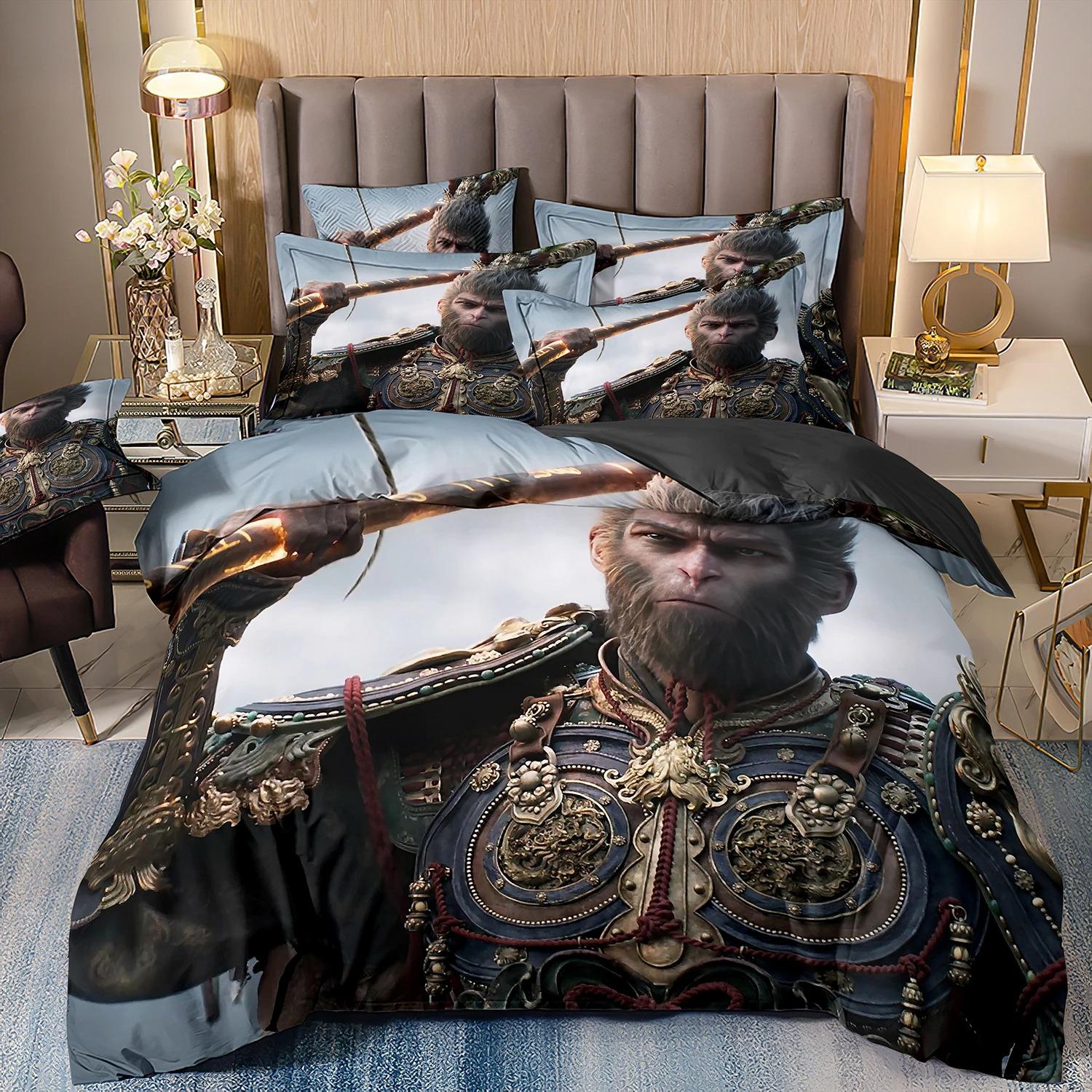 

Game Characters Goku Beding Set,Black Myth Wukong Beding Set,Black 3D Printing Comfortable Quilt Cover Pilowcase For children plus adults 135*200cm Eu-Single