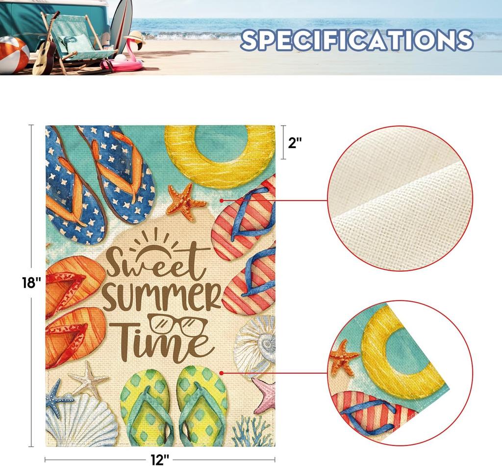 AVOIN Colorlife Summer Beach Flip Flops Garden Flag 12x18 Inch Double Sided, Welcome Seasonal Coastal Burlap Yard Outdoor De