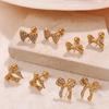 Premium Diamond Bow Earrings Stainless Steel Gold Plated Fashion Daily Earrings Women