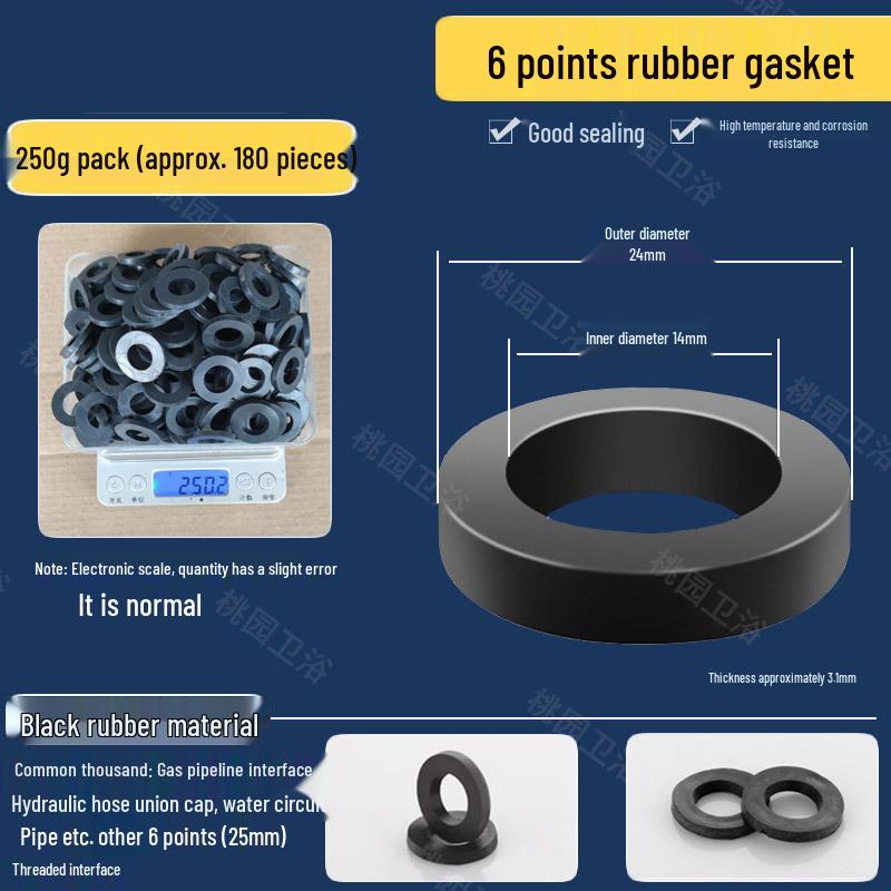 Rubber Flat Washer Set: Waterproof Pads for Shower Hoses and Faucets - Sizes 3/8", 1/2", 3/4", 1