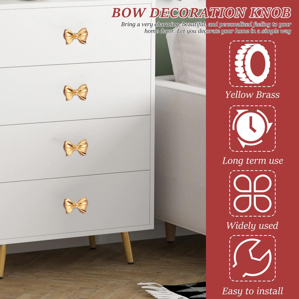 2/4/6Pcs Bow shaped drawer handle decoration Brass material is sturdy and durable Easy to install Wardrobe handle decoration