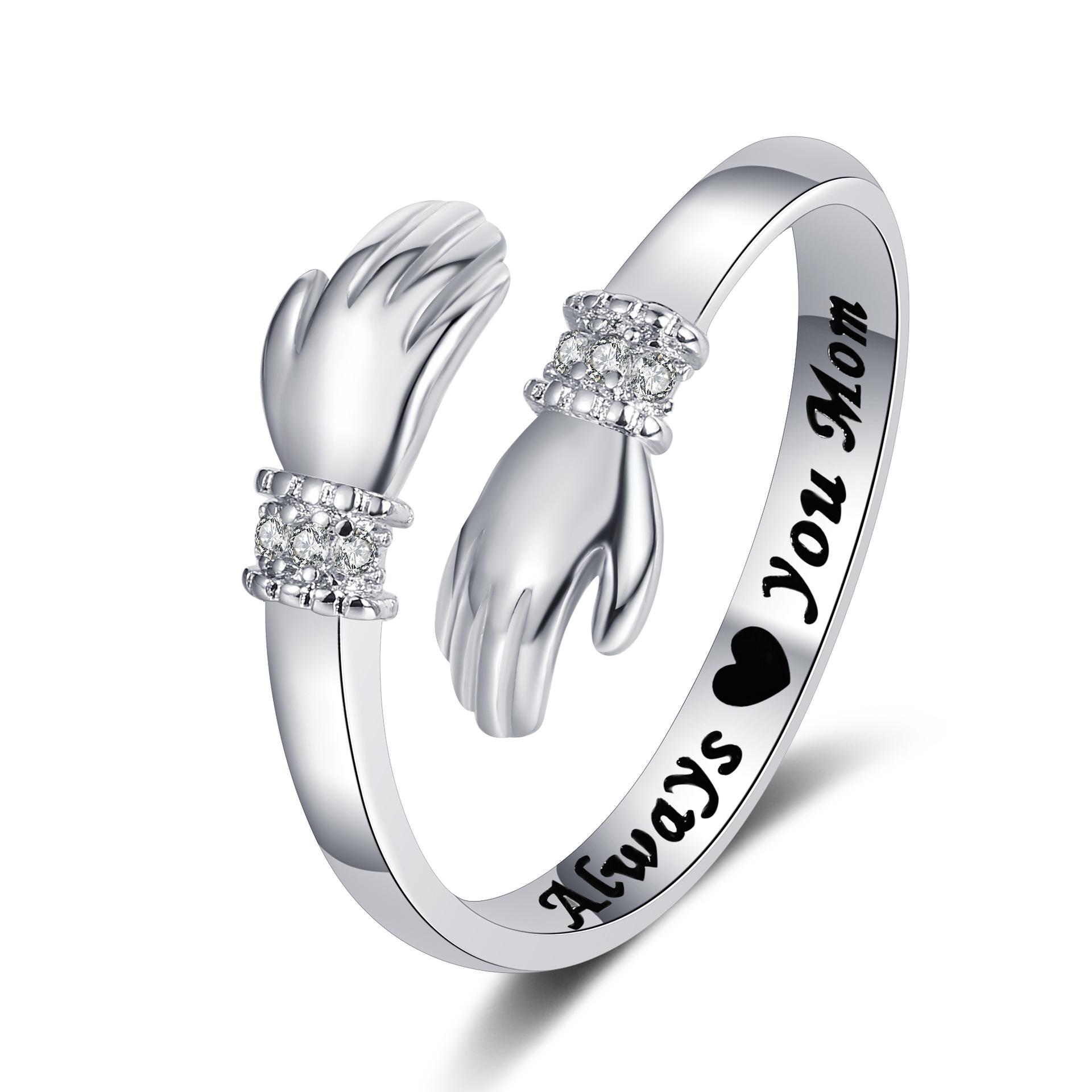

2026 Love Hug Hands Diamond Ring Women s, Adjustable Opening Ring Warm Heart Gift Resizable