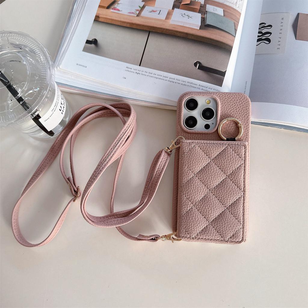 Applicable To Iphone17promax Apple 14 Flip Card Bag, Xiaoxiangfeng Rhombus Messenger Phone Case Ip16E Female
