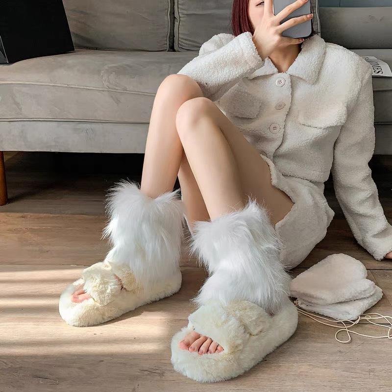 Furry Leg Warmers Y2K Goth White Faux Fur Leg Warmer Boot Covers Women Lady Cute Jk Knee-length Hipster Warm Sock Fashion Socks