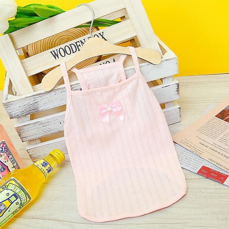 Cute Bow Dog Vest Fashion Solid Dog Clothes Summer Sling Puppy Shirt Soft Cotton Cat Vest Pet Pullovers Chihuahua Poodle Apparel