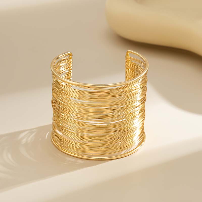 Vintage Gold Color Hyperbolic Layered Wide Wire Bracelet Cuff Bangle for Women Exaggerated Metal Wrist Wrap Bangle Jewelry Gift