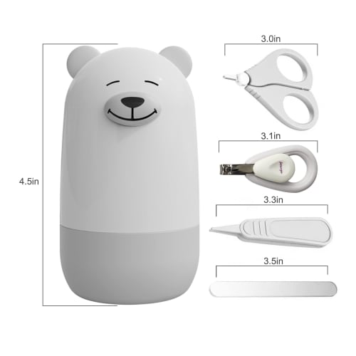 4-in-1 Baby Nail Clipper Set: Baby Nail Clippers, Baby Scissors, Tweezers, and Nail File (Polar Bear Pink)