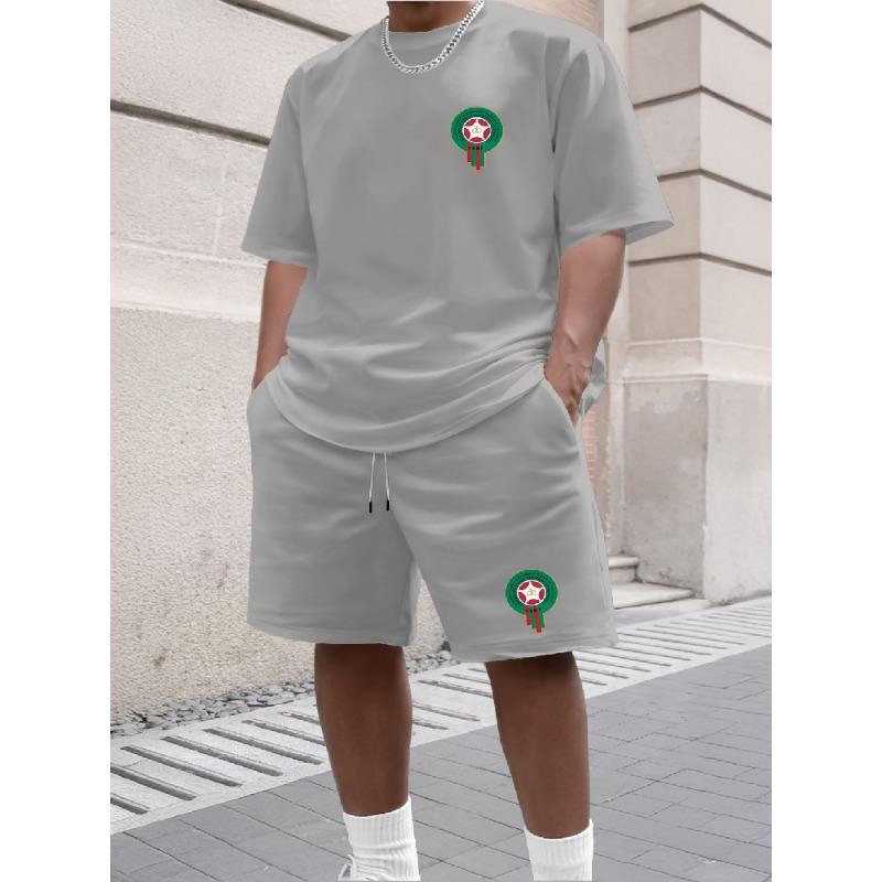 Youth Men's Fashionable Casual Sports Two-Piece Set Print Summer Short-Sleeved T-Shirt And Shorts Ensemble