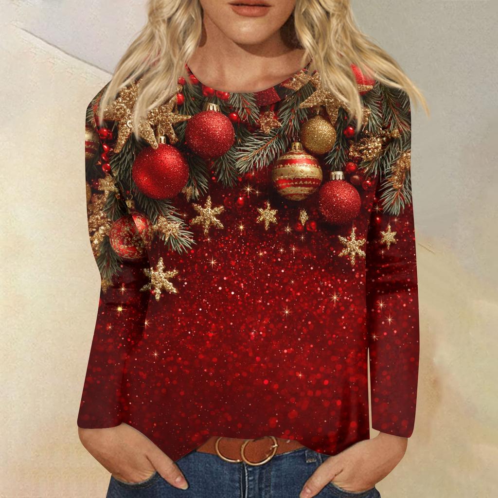 Women's Fashion Casual Long Sleeve  Print Round Neck Top