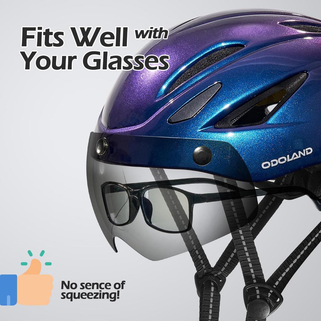 Odoland Bicycle Helmet with Magnetic High Impact Ultra Chin Sun Adjustable Size for City and Road Bikes Goggles, ASTM/CE/CPSC Certified, Rigidity,