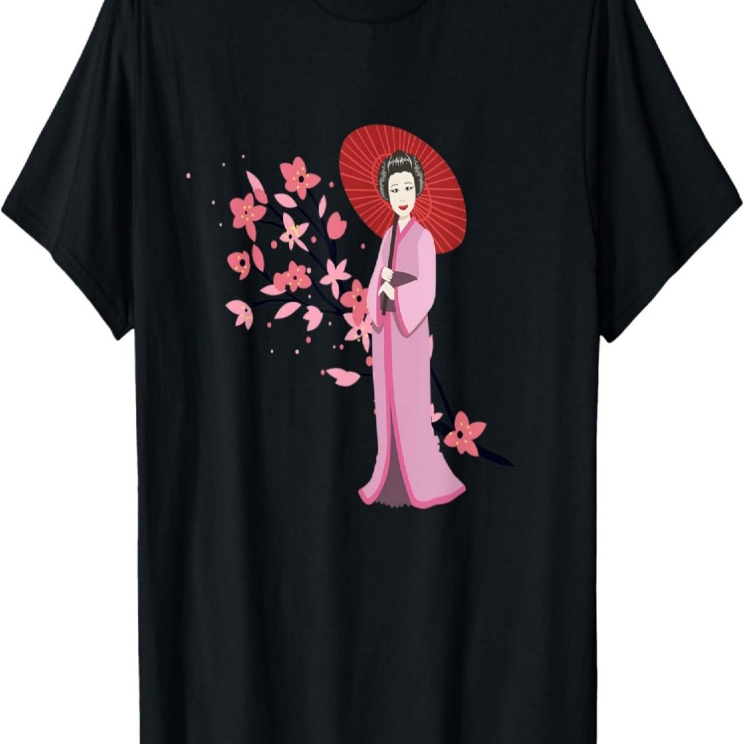 

Traditional Girl umbrella and Sakura Cherry Blossom T-Shirt S чёрный