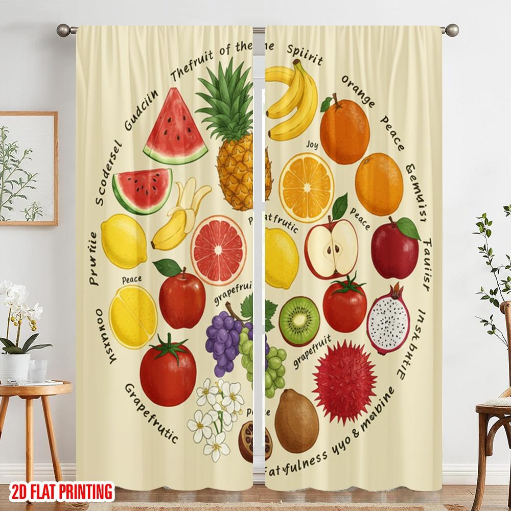 2pcs 2D Flat Printing Drapes Fruit Spirit Joy Pineapple Polyester Fabric Without Electricity 0 Perfect for Holiday Parties Home