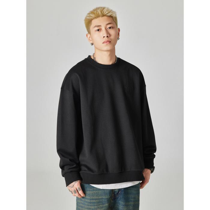 

Осенний замшевый свитер с круглым вырезом, мужской свободный, большого размера, американский винтажный свитер High Street, одежда 4XL чёрный