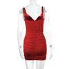 European & American Women's Summer V-Neck Sun Protection Ice Silk Bodycon Dress with Spaghetti Straps and Breathable Ruched Design