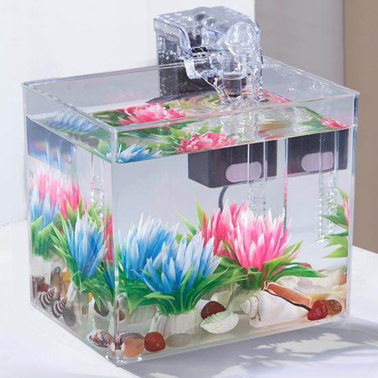 Yousheng Betta Fish Tank Aquarium Non-Slip Base 360 Degree Viewing Transparent High Light Transmittance Aquarium for Study Room Desktop Office Home