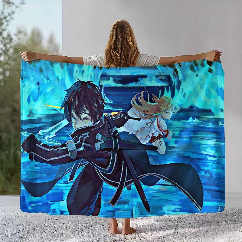 Cartoon Sword Art Online SAO Novel Flannel Blanket,Ultra Soft Warm Plush Throw for Home Bedroom Bed Sofa Camping Picnic gift