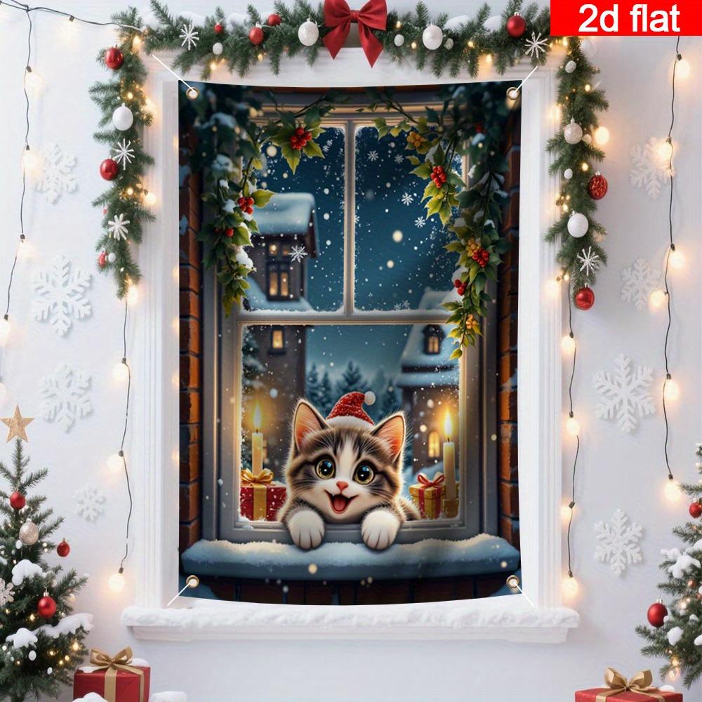 Christmas Window Hanging Banner Decoration Santa  Xmas Tree Holiday Party Supplies