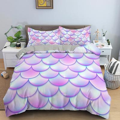 Fischschuppen Bettbezug Set Bunt Meerjungfrau Polyester Bettdeckenbezug Mit Kissenbezug King Queen Full Size Für Jungen Mädchen Teenager