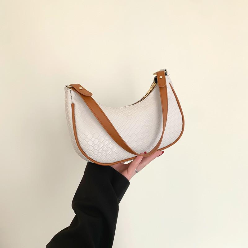 Chic Large Capacity Pu Shoulder Bag With Woven Texture For Everyday Urban Style OffWhite