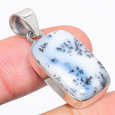 Natural Dendrite Opal Gemstone 925 Solid Sterling Silver Gift Pendant 1.50" I1J77