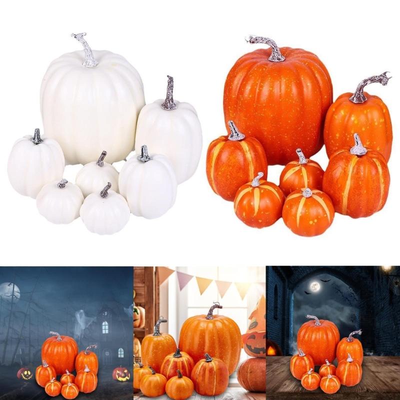 7pieces Halloween Artificial Pumpkin Thanksgiving Decorative Pumpkins Halloween Carnivals Foam Pumpkin Decors Kids Gift