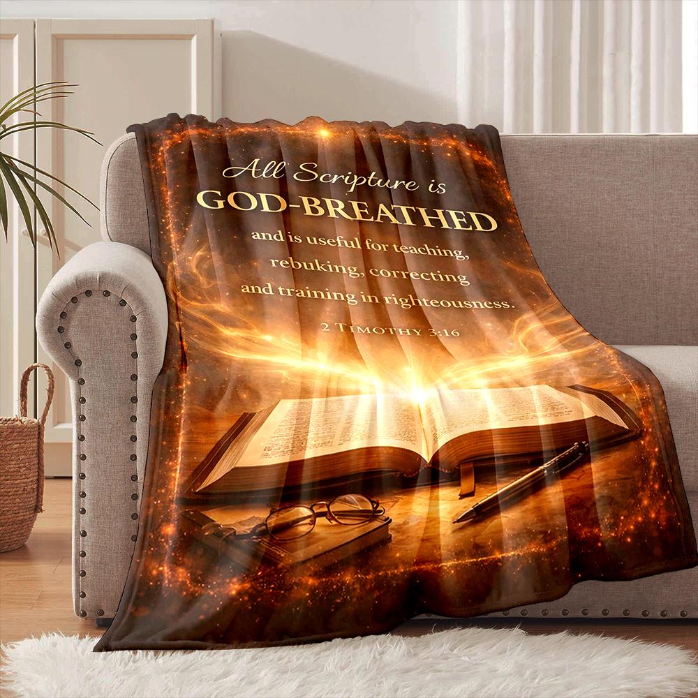 1PC Scripture with glowing inspiration Faith-printed Flannel Blanket Soft and Warm Suitable for Home Travel Picnics Camping RV