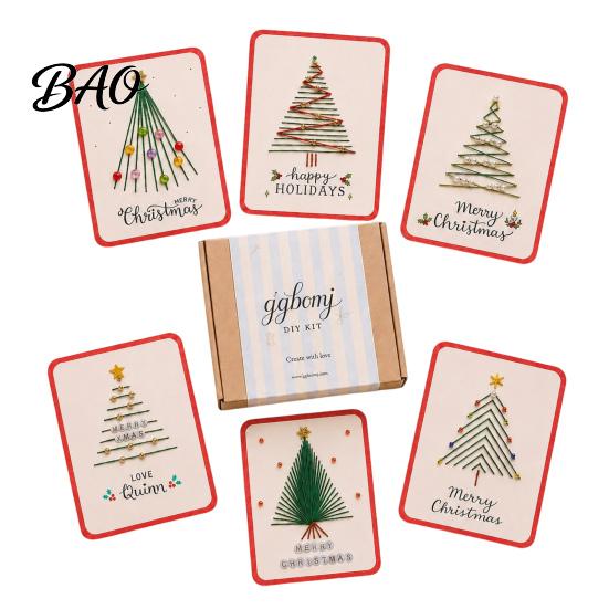 Personalized Christmas Gift Cards Merry DIY Card Kit, Embroidery Stitching Greeting Handmade Making Supplies Set with Tree Design, Beginner-Friendly