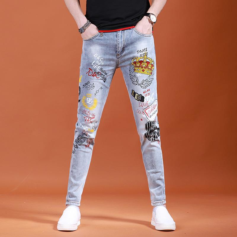 Trendy Slim-Fit Skinny Jeans mit Stickerei für Herren – Sommerkollektion