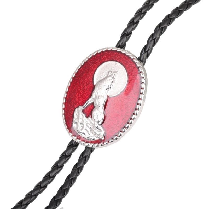 Metal Wolf Bolo Tie Wolf Necktie for Shirt Jeans Western Necklace Braided Shoestring Necktie Bolo Tie