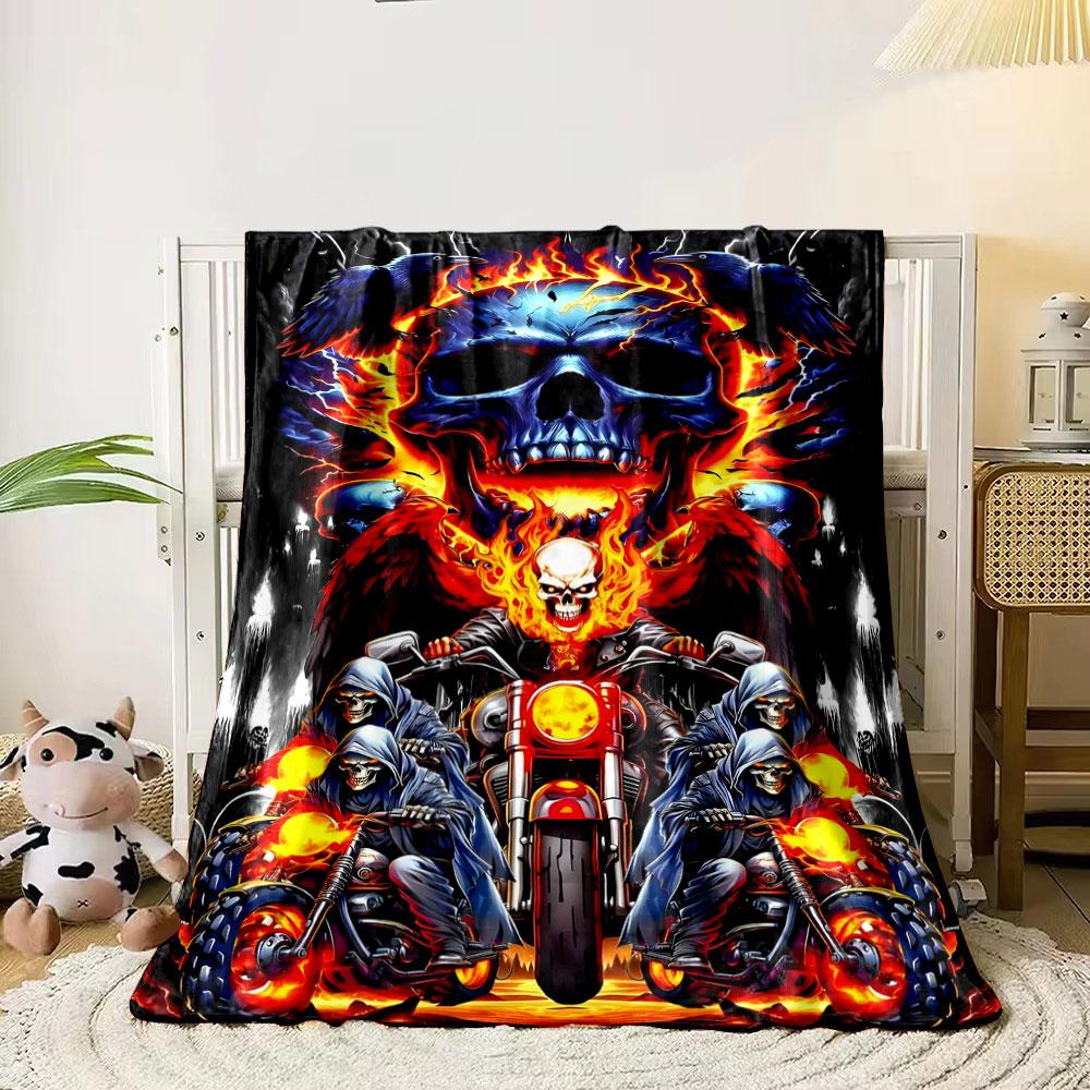 Skull Ghost Rider Motorcycle Blanket bedroom Blanket for Livingroom Couch lunch break Soft throw for Friend's festival Gift