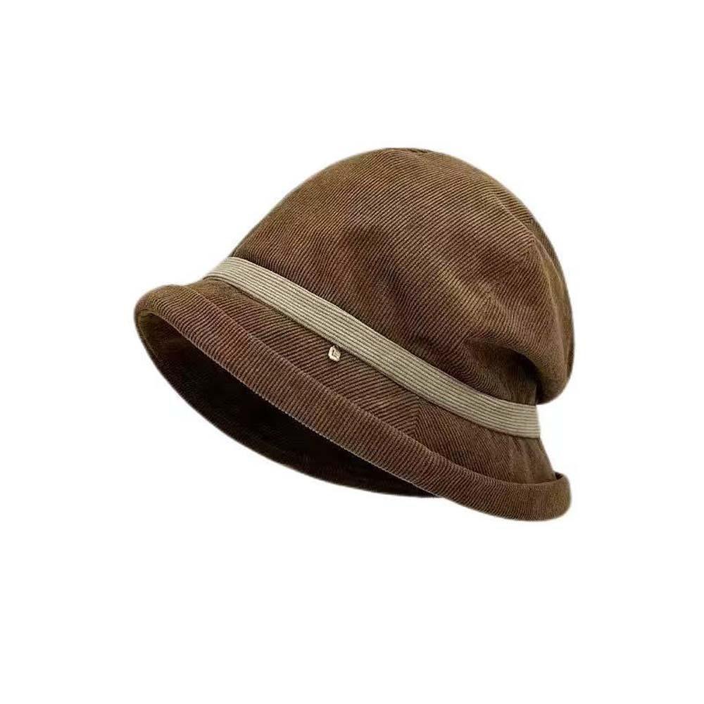 Casquette pull en velours côtelé tempérament Couleur unie Anti-froid Chapeau bob Hiver Chapeau de pêcheur Extérieur